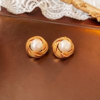 1 Pair Lady Flower Plating Inlay Artificial Pearl Copper Zircon Drop Earrings Ear Studs main image 3