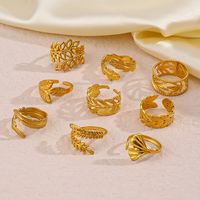 304 Stainless Steel 18K Gold Plated Simple Style Plating Leaf Open Ring main image 5
