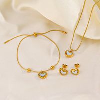 304 Stainless Steel Titanium Steel 18K Gold Plated Sweet Plating Heart Shape Acrylic Bracelets Earrings Necklace main image 6