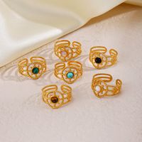 304 Stainless Steel 18K Gold Plated IG Style Plating Inlay Geometric Natural Stone Open Ring main image 1