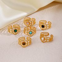 304 Stainless Steel 18K Gold Plated IG Style Plating Inlay Geometric Natural Stone Open Ring main image 6