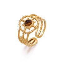 304 Stainless Steel 18K Gold Plated IG Style Plating Inlay Geometric Natural Stone Open Ring main image 4
