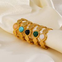 304 Stainless Steel 18K Gold Plated IG Style Plating Inlay Geometric Natural Stone Turquoise Opal Open Ring main image 1