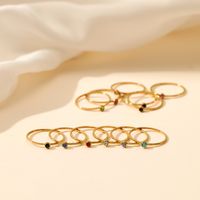 304 Stainless Steel 18K Gold Plated Simple Style Plating Inlay Round Rhinestones Birthstone Rings main image 4