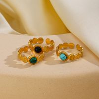 304 Stainless Steel 18K Gold Plated IG Style Plating Inlay Geometric Natural Stone Turquoise Opal Open Ring main image 3