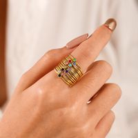 304 Stainless Steel 18K Gold Plated Simple Style Plating Inlay Round Rhinestones Birthstone Rings main image 1