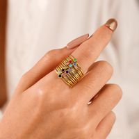 304 Stainless Steel 18K Gold Plated Simple Style Plating Inlay Round Rhinestones Birthstone Rings main image 6