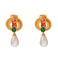 1 Pair Elegant Retro Heart Shape Flower Plating Inlay Copper Pearl Earrings main image 2