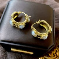 1 Pair Elegant Retro Heart Shape Flower Plating Inlay Copper Pearl Earrings sku image 11