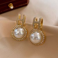 1 Pair Elegant Retro Heart Shape Flower Plating Inlay Copper Pearl Earrings sku image 13