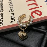 1 Piece 1 Pair Streetwear Heart Shape Plating Inlay Artificial Pearl Alloy Artificial Diamond Ear Clips sku image 3