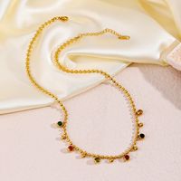 304 Stainless Steel 18K Gold Plated Casual Simple Style Plating Inlay Round Rhinestones Necklace main image 4