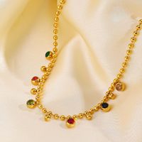 304 Stainless Steel 18K Gold Plated Casual Simple Style Plating Inlay Round Rhinestones Necklace main image 2