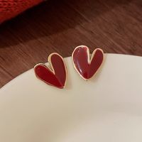 1 Pair Sweet Heart Shape Enamel Copper Drop Earrings sku image 3