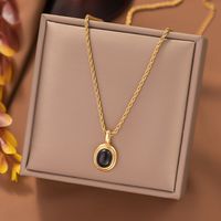 304 Stainless Steel 18K Gold Plated Retro Inlay Round Stone Pendant Necklace main image 6