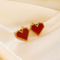 304 Stainless Steel 18K Gold Plated IG Style Simple Style Plating Inlay Heart Shape Acrylic Earrings Necklace main image 3