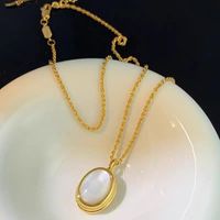 304 Stainless Steel 18K Gold Plated Retro Plating Inlay Oval Stone Pendant Necklace main image 3