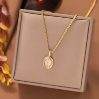 304 Stainless Steel 18K Gold Plated Retro Inlay Round Stone Pendant Necklace main image 5