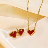304 Stainless Steel 18K Gold Plated IG Style Simple Style Plating Inlay Heart Shape Acrylic Earrings Necklace main image 4