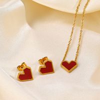 304 Stainless Steel 18K Gold Plated IG Style Simple Style Plating Inlay Heart Shape Acrylic Earrings Necklace main image 1