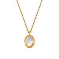 304 Stainless Steel 18K Gold Plated Retro Plating Inlay Oval Stone Pendant Necklace main image 4