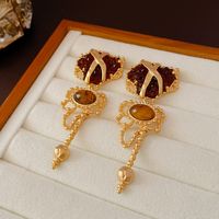 1 Pair Vintage Style Heart Shape Plating Inlay Alloy Resin Drop Earrings main image 5