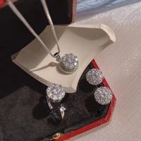 Simple Style Solid Color Titanium Steel Inlay Zircon Rings Earrings Necklace sku image 4