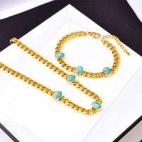304 Stainless Steel 18K Gold Plated Ethnic Style Inlay Solid Color Turquoise Jewelry Set main image 1