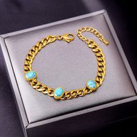 304 Stainless Steel 18K Gold Plated Ethnic Style Inlay Solid Color Turquoise Jewelry Set sku image 1
