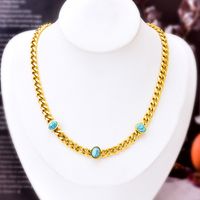 304 Stainless Steel 18K Gold Plated Ethnic Style Inlay Solid Color Turquoise Jewelry Set main image 2