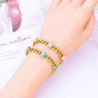304 Stainless Steel 18K Gold Plated Ethnic Style Inlay Solid Color Turquoise Jewelry Set main image 4