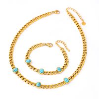 304 Stainless Steel 18K Gold Plated Ethnic Style Inlay Solid Color Turquoise Jewelry Set main image 3