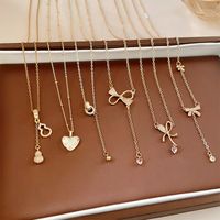 Elegant Heart Shape Bow Knot Copper Inlay Zircon Pendant Necklace main image 1