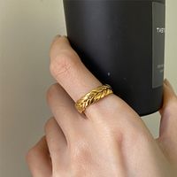 304 Stainless Steel 18K Gold Plated Artistic Plating Grain Open Ring main image 2
