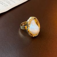 Japanese Style Flower Copper Plating Inlay Artificial Crystal Freshwater Pearl Open Ring sku image 11