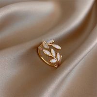 Japanese Style Flower Copper Plating Inlay Artificial Crystal Freshwater Pearl Open Ring sku image 17