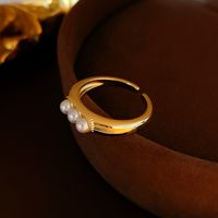 Japanese Style Flower Copper Plating Inlay Artificial Crystal Freshwater Pearl Open Ring sku image 6