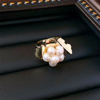 Japanese Style Flower Copper Plating Inlay Artificial Crystal Freshwater Pearl Open Ring main image 2