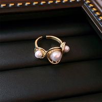 Japanese Style Flower Copper Plating Inlay Artificial Crystal Freshwater Pearl Open Ring main image 4