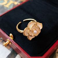 Japanese Style Flower Copper Plating Inlay Artificial Crystal Freshwater Pearl Open Ring sku image 15