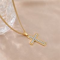 Hip-hop Simple Style Cross Stainless Steel Plating Inlay Zircon Gold Plated Men's Pendant Necklace main image 4