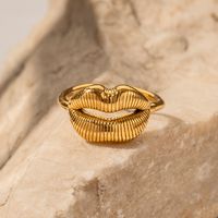 Ig Style Lip Lines Stainless Steel Plating 18k Gold Plated Open Rings main image 4