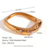 Vintage Style Classic Style Round Stainless Steel Plating Inlay Zircon 18k Gold Plated Rings sku image 1