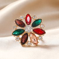 Wholesale Jewelry Glam Luxurious Lady Flower Alloy Artificial Rhinestones Plating Inlay Open Ring main image 3
