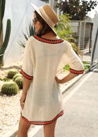 Women's Sundress Casual Vacation V Neck Contrast Binding Hollow Out Short Sleeve Color Block Above Knee Beach main image 3