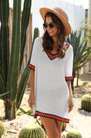 Women's Sundress Casual Vacation V Neck Contrast Binding Hollow Out Short Sleeve Color Block Above Knee Beach main image 6