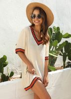 Women's Sundress Casual Vacation V Neck Contrast Binding Hollow Out Short Sleeve Color Block Above Knee Beach sku image 10