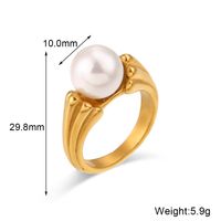 Style Simple Couleur Unie Acier Inoxydable Placage Incruster Perle Zircon Plaqué Or 18k Anneaux main image 5