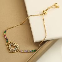 Retro Heart Shape Copper Plating Hollow Out Zircon 18k Gold Plated Bracelets sku image 1