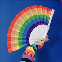 Hot Sale Rainbow Folding Fan Plastic Fan Frame Elegant Dance Fan Shooting Tool Craft Gift Fan Cloth Surface Fan main image 6